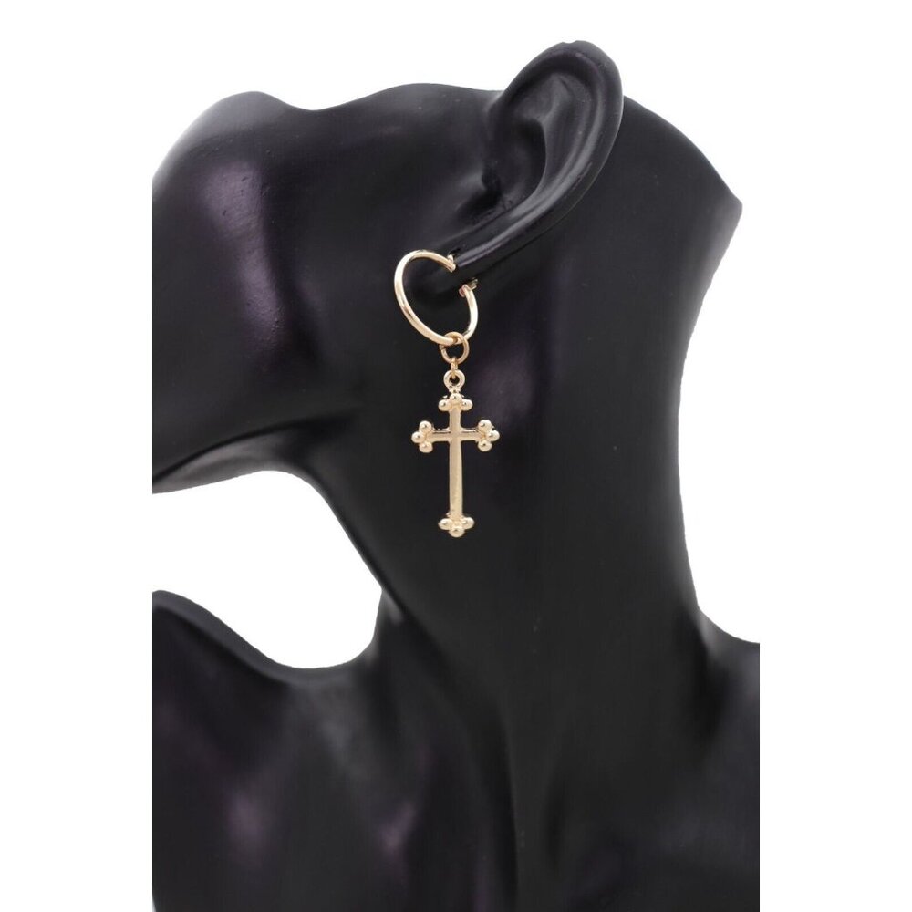 Cute Women Gold Metal Dangle Earrings Religious Christian Cross Fashion Jewelry